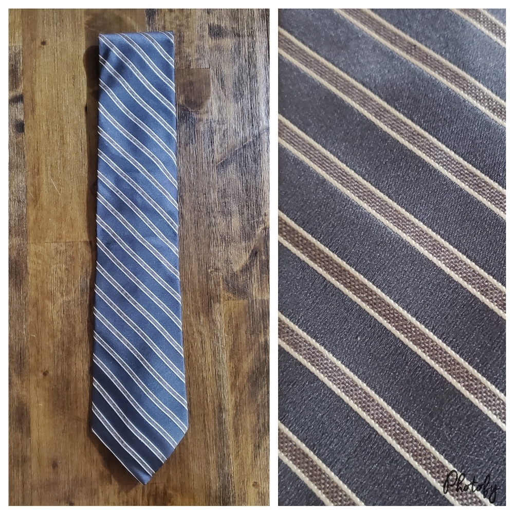Men's 100% Silk Merona Tie - Silver Blue & Gray Striped